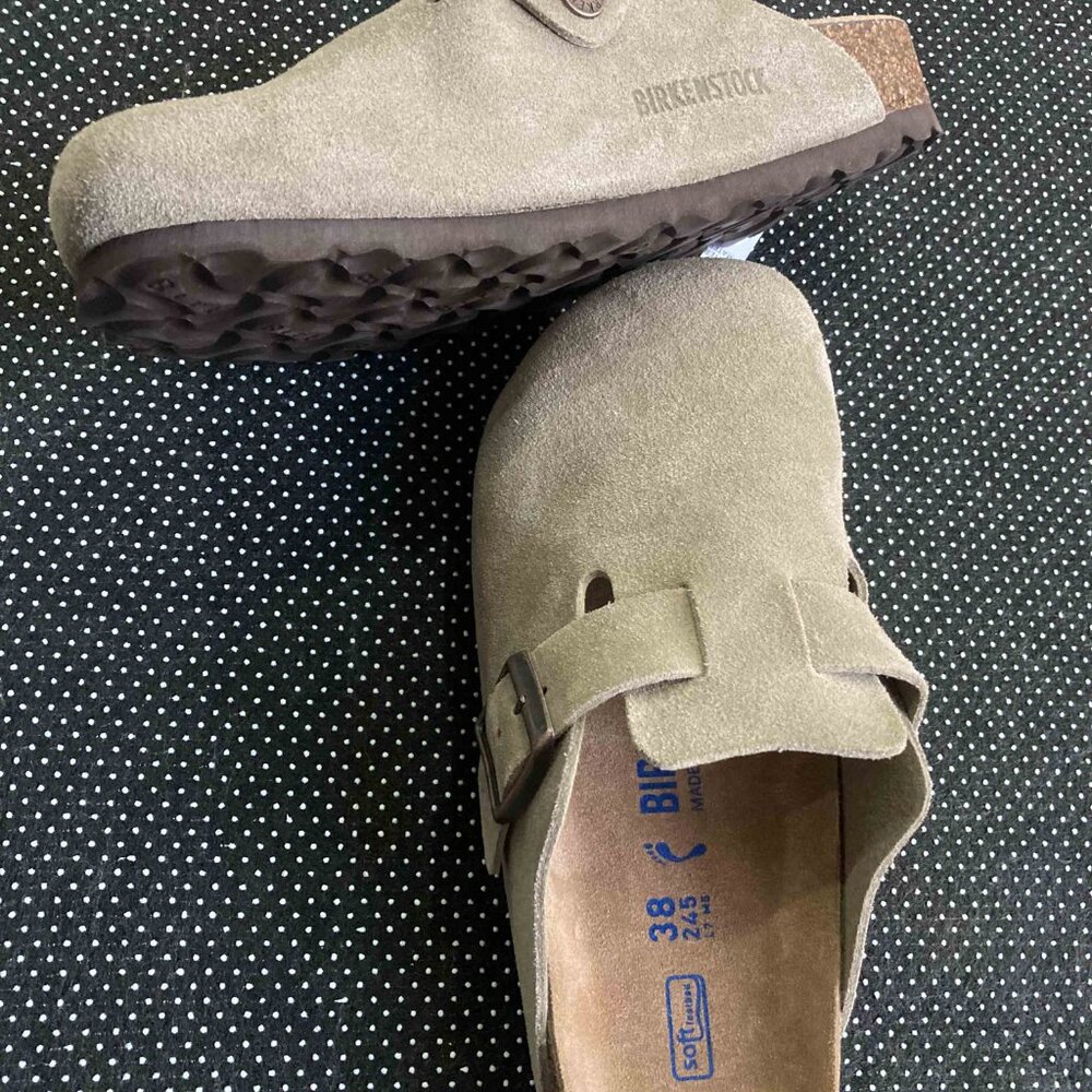 Birkenstock Clog Taupe Suede Leather Size Eur 38 Sandals Schmale weite narrow - Picture 4 of 7